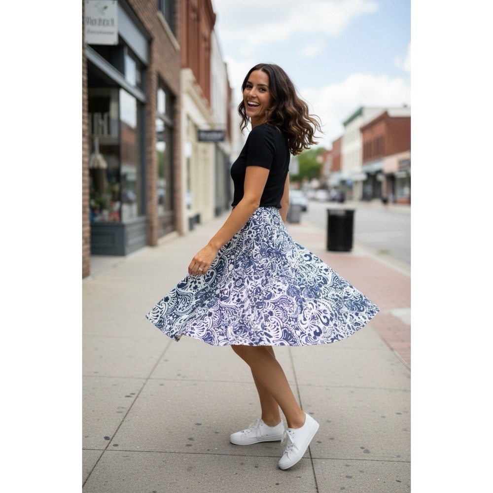 Lauren Ralph Lauren Skirt 14P Blue White Floral Cotton A-Line Petite Pockets - Picture 10 of 10